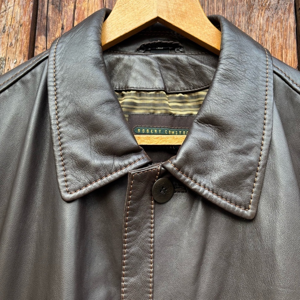 Robert Comstock Men's Dark Brown Soft Leather Shirt Jacket with lining. Size L - Picture 7 of 16